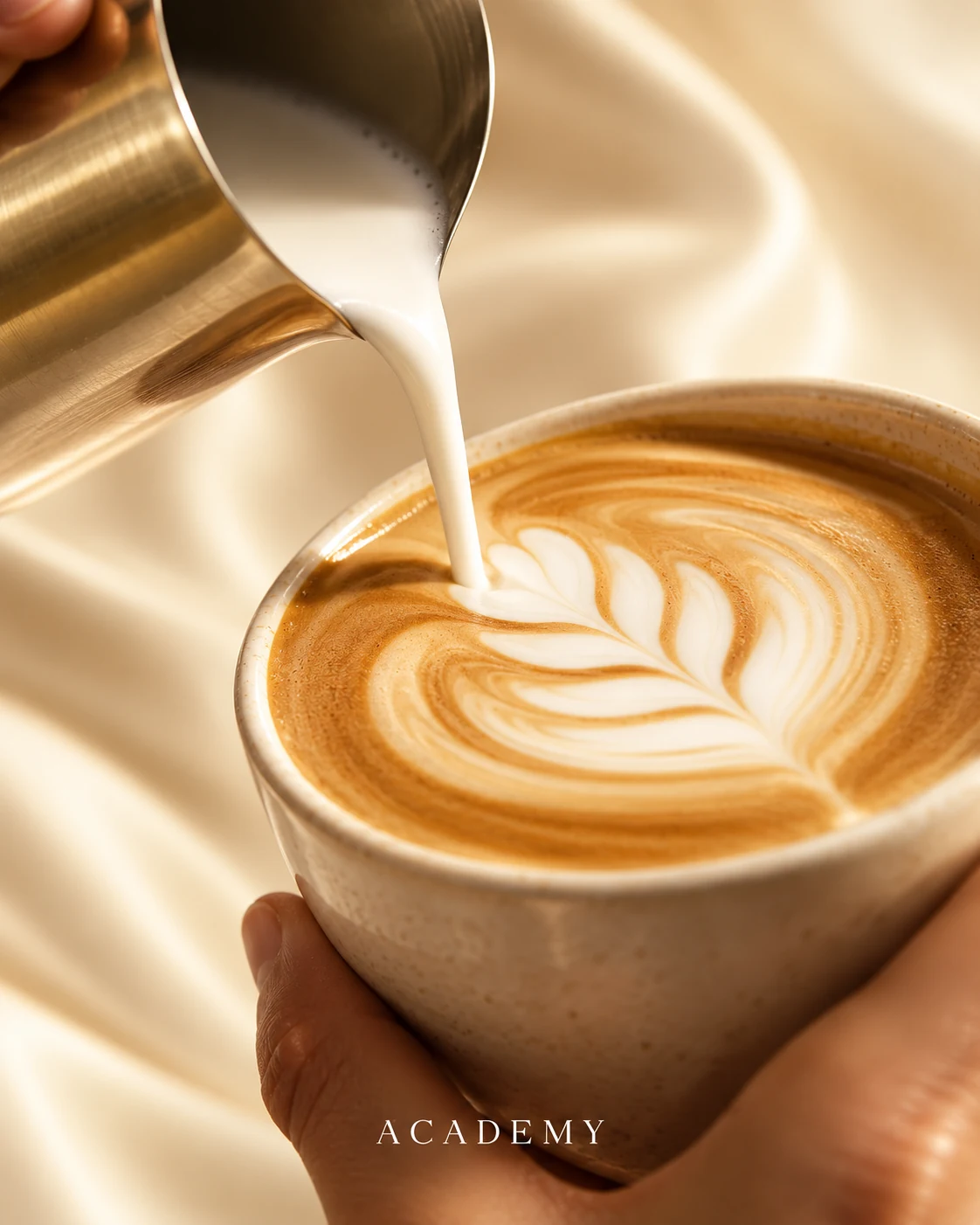 Sipanje latte arta u šoljicu kafe