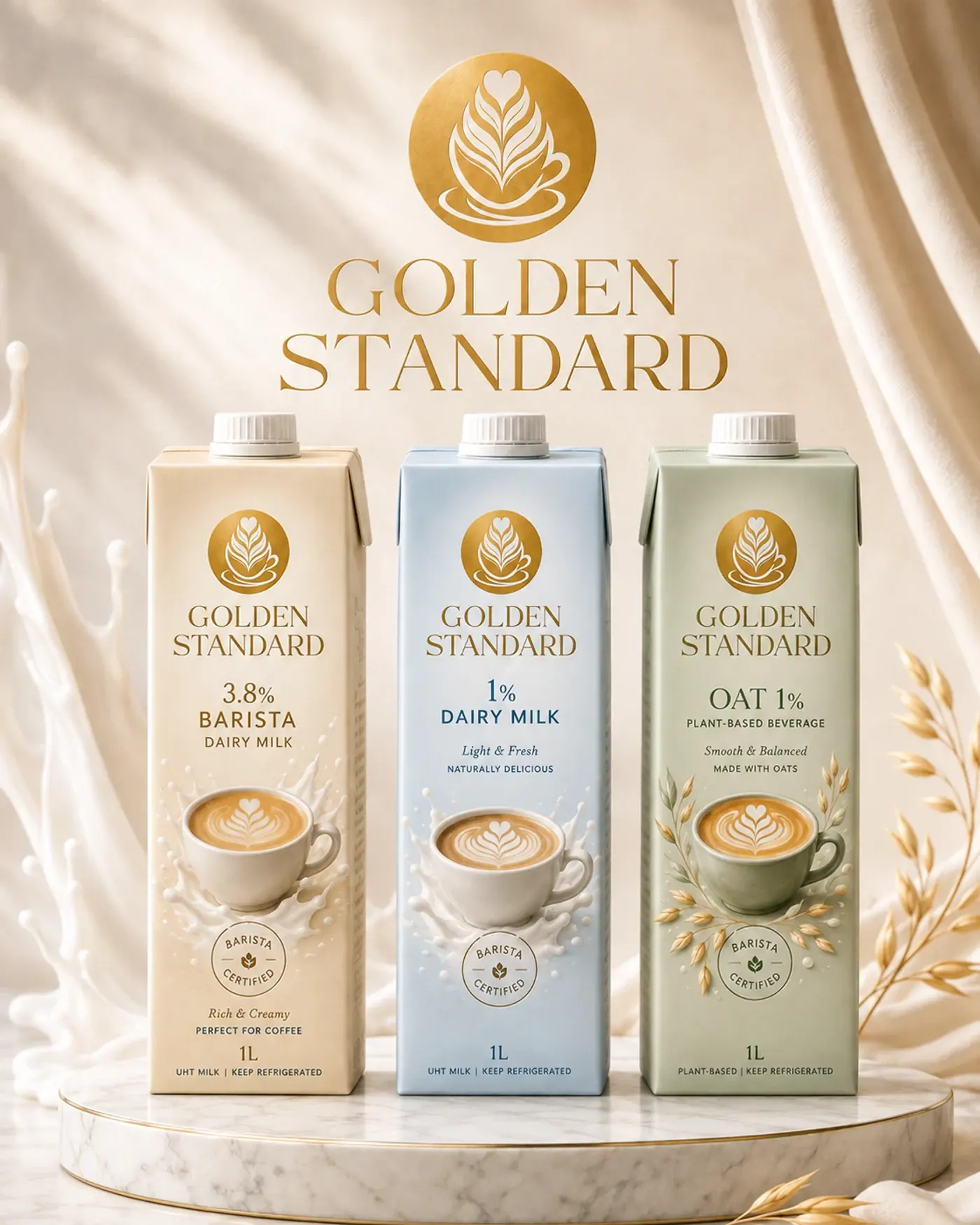 Golden Standard Milk — Barista 3.8%, 1% Dairy Milk i Oat 1%, pakovanja od 1 l